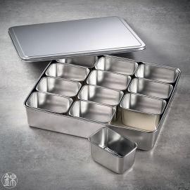12 Mini rectangular seasoning vat with lid and container